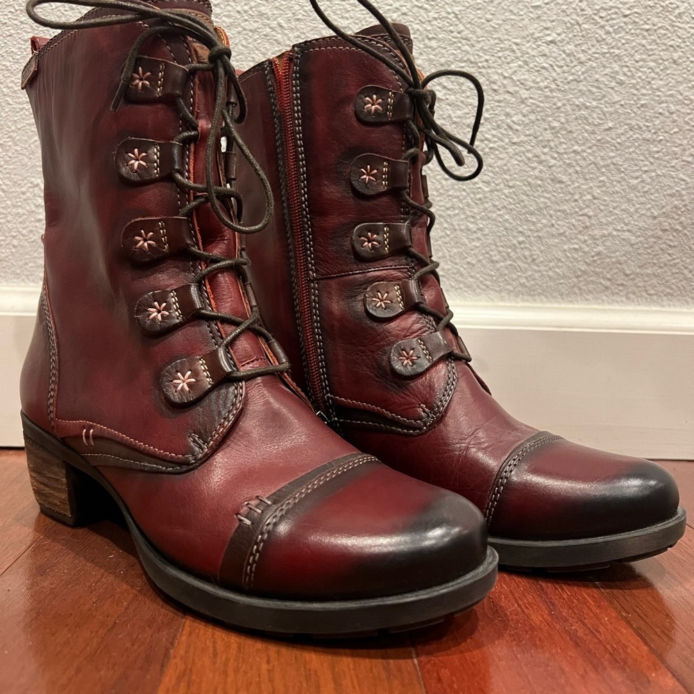 Pikolinos Deep Red Le Mans Lace Up Boots, Size 40, New